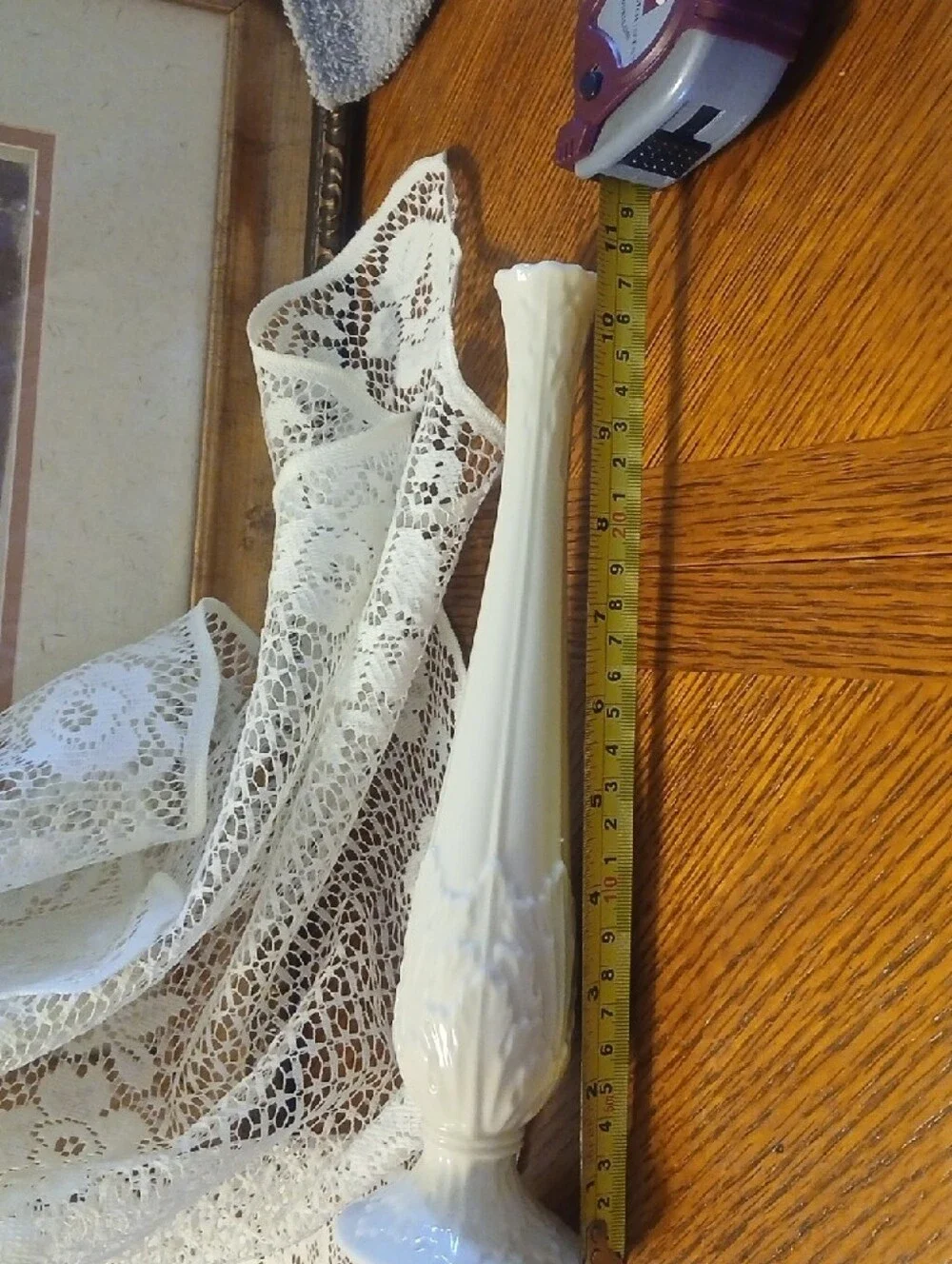 Lenox White Tall Bud Vase with Sculpted Detail
